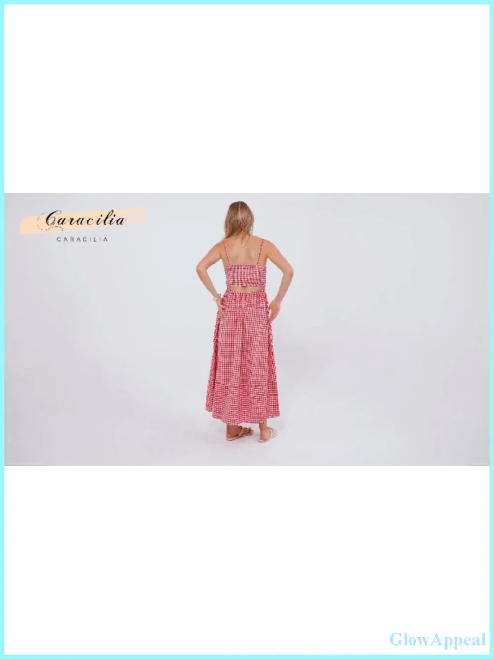 Womens Gingham Spaghetti Strap Smocked Back Flowy Maxi Sundress